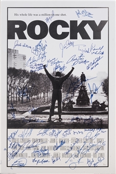 Boxing Hall of Famers & Champions Multi Signed 24x36 Rocky Poster with 41 Signatures Including Duran, LaMotta & Hagler (JSA)